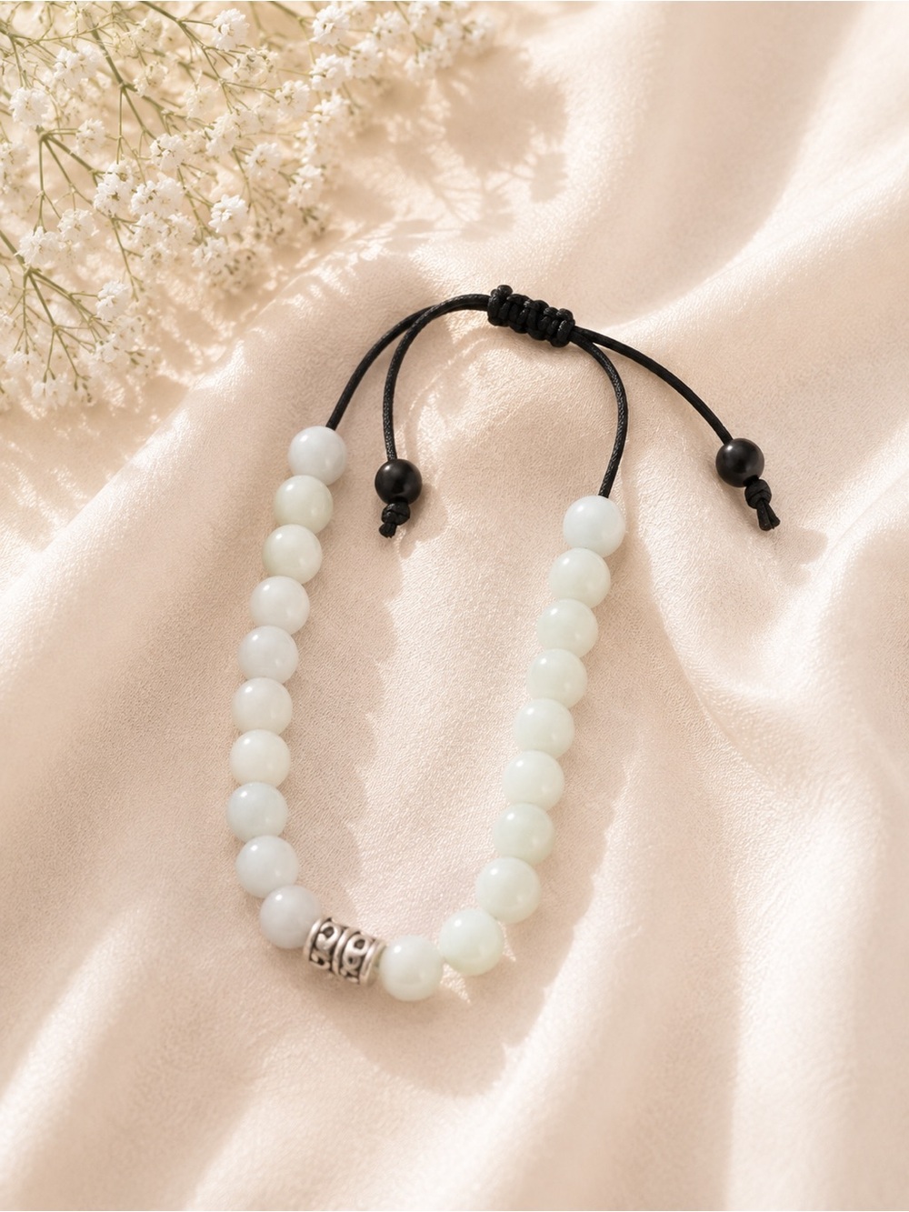 Adjustable White Beaded Bracelet with light blue  Accent - Women Jewelry
